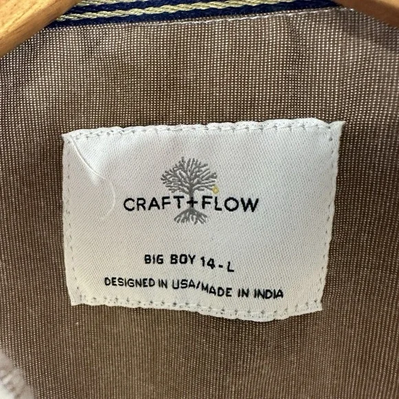 Craft + Flow Boys Button Up Shirt Large Tan Short Sleeve Casual Pocket - Picture 5 of 7